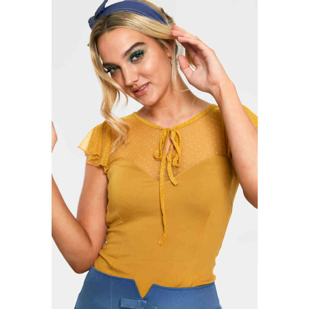 Voodoo Vixen - Samantha Mustard Mesh Top - Geel